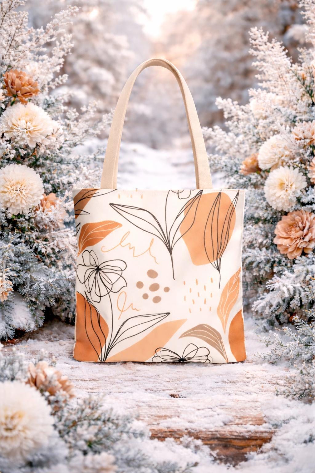 Abstract Floral Pattern Tote Bag,Neutral Terracotta Leaves & Line Art Botanical Design, Gift for Nature Lovers, Eco-Friendly Women's Bag.
