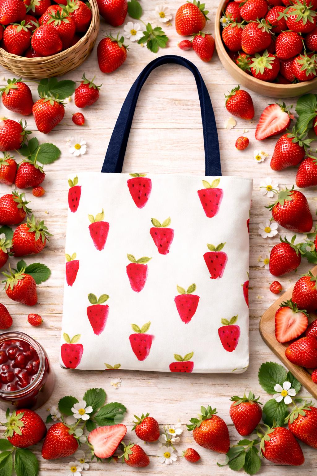Handpainted Strawberry Tote Bag | Watercolor Fruit Print