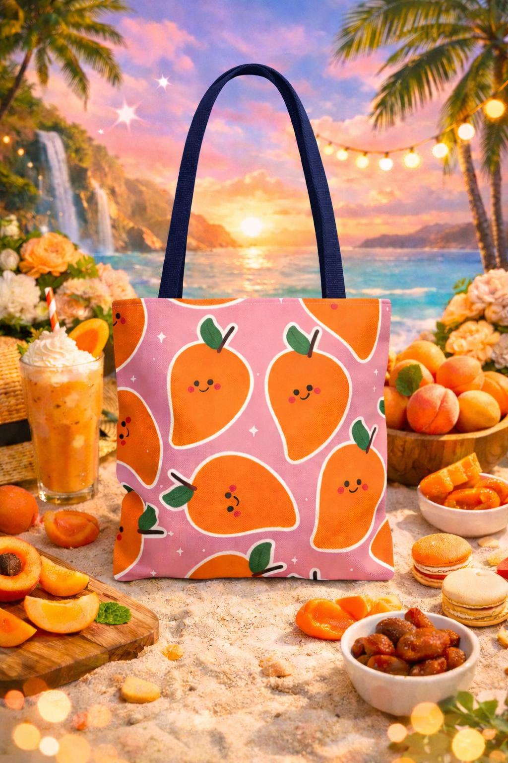 Fruit Lover’s Mango Tote,Vibrant Smiling Mango Illustration for Summer Outings, Gift for Women and Teens