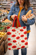Red Poppy Pattern Tote Bag | Floral Poppy Print Tote