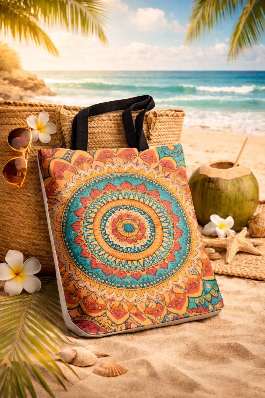 Bohemian Floral Mandala Tote Bag | Colorful Ethnic Pattern