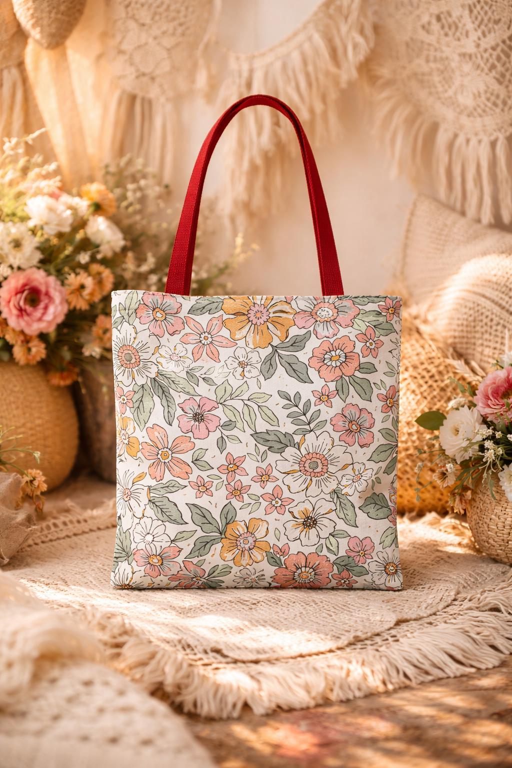 Pink Floral Pattern Tote Bag, Elegant and Spacious Portable Handbag for Everyday Use, Perfect Gift for Women
