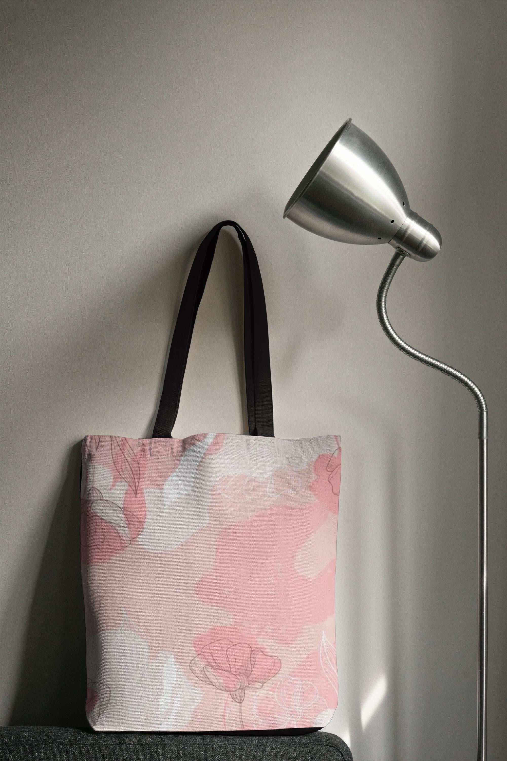 Pink Floral Pattern Tote BagWatercolor Poppies All-Over Print Perfect for Summer Days and Gift for Garden Lovers