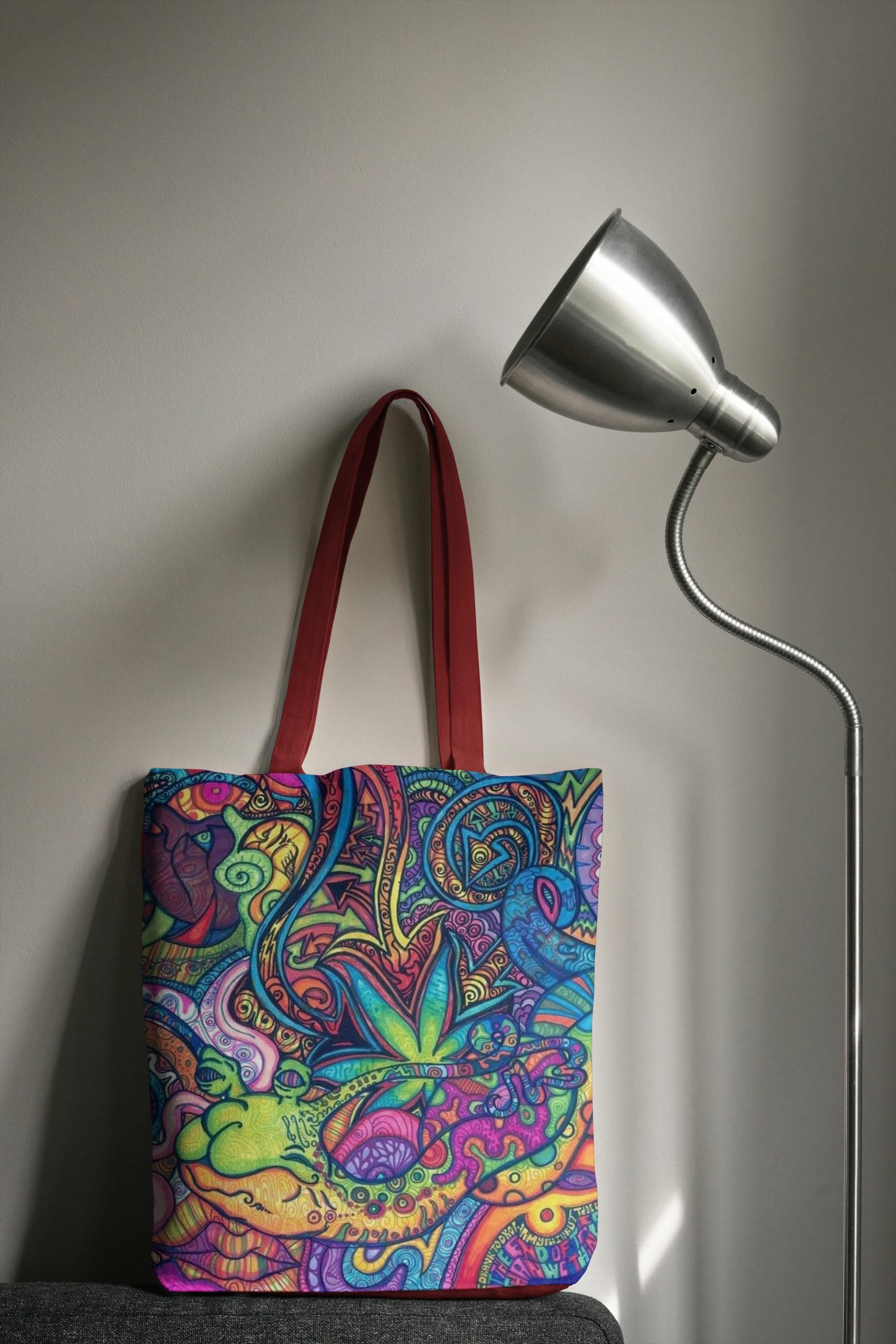 Psychedelic Doodle Pattern Tote Bag | Colorful Abstract Art