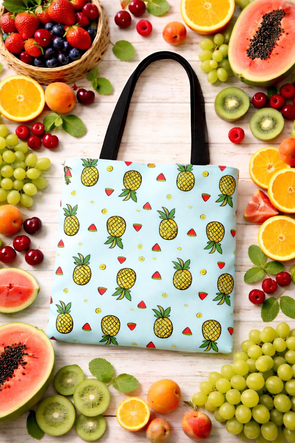 Pineapple Print Tote Bag | Tropical Polyester Shopper