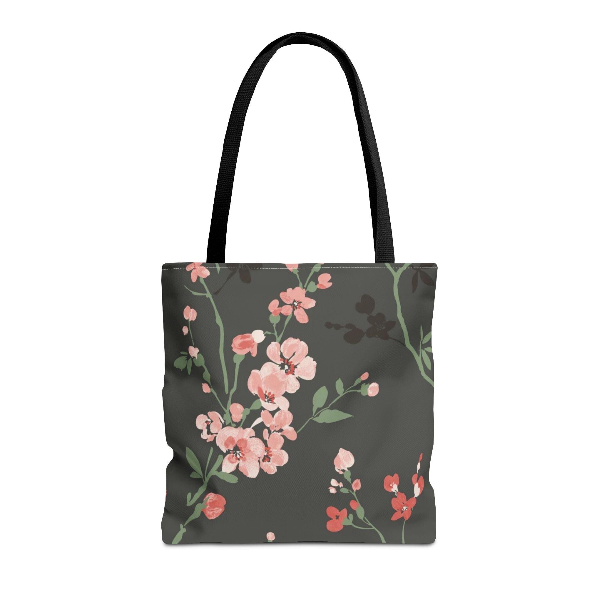 Pink Floral Branch Tote Bag | Canvas Bag with All-Over Flower Print, Summer, Spring, Eco-Friendly, Gift for Her, Boho Style.