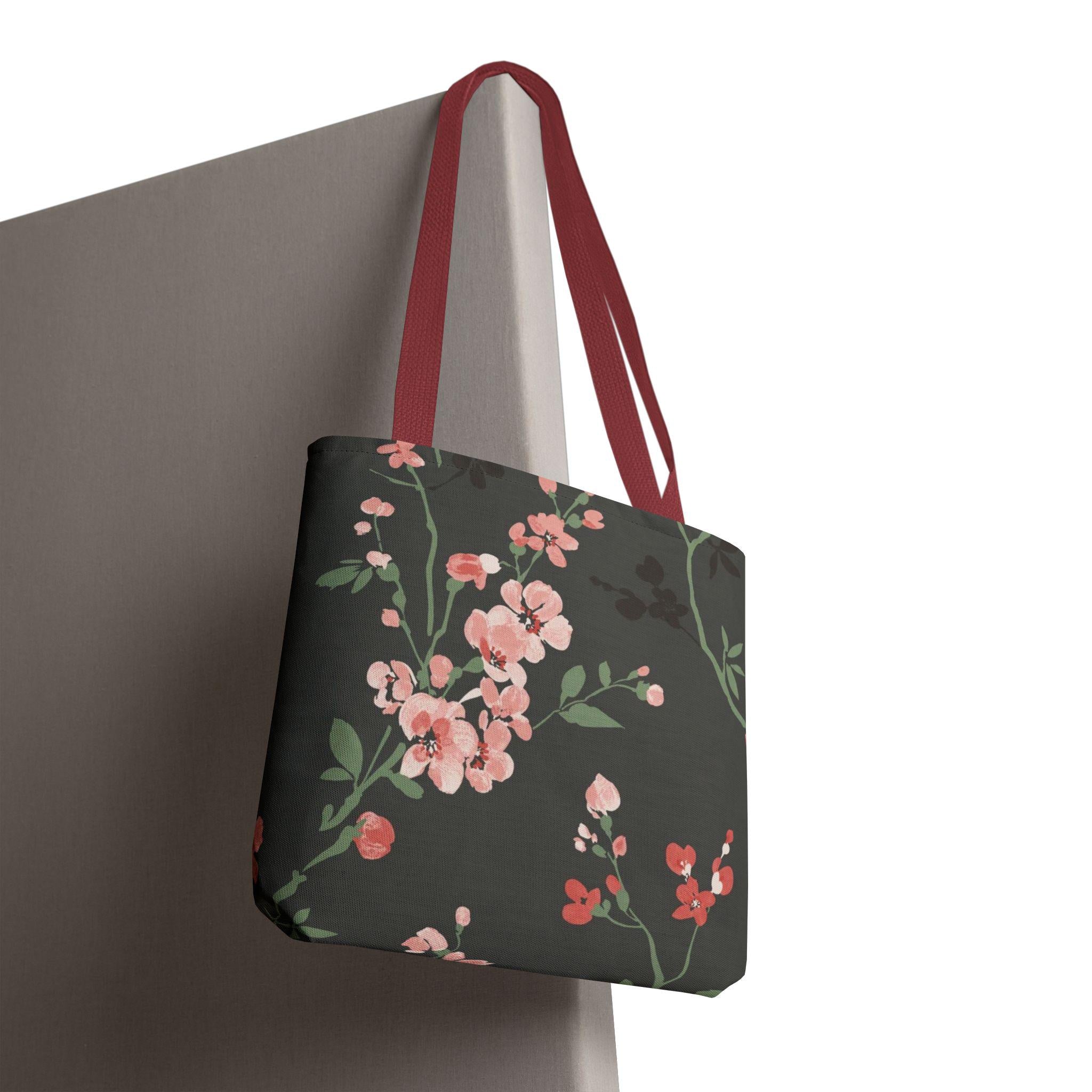 Pink Floral Branch Tote Bag | Canvas Bag with All-Over Flower Print, Summer, Spring, Eco-Friendly, Gift for Her, Boho Style.