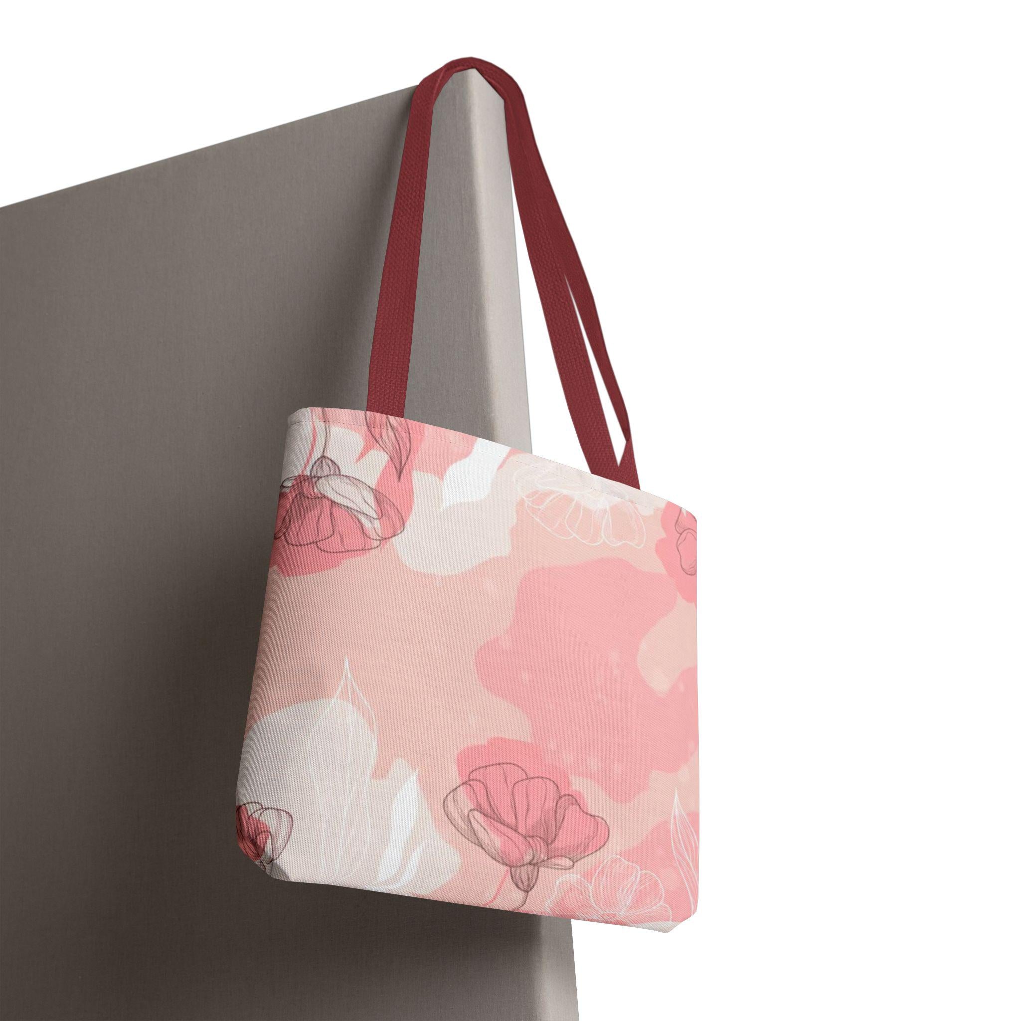 Pink Floral Pattern Tote BagWatercolor Poppies All-Over Print Perfect for Summer Days and Gift for Garden Lovers
