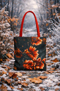 Autumn Orange Flowers Tote Bag | Floral Botanical Print, Eco-Friendly Canvas Grocery Bag, Fall Fashion Boho Tote for Shopping, Gift for Her
