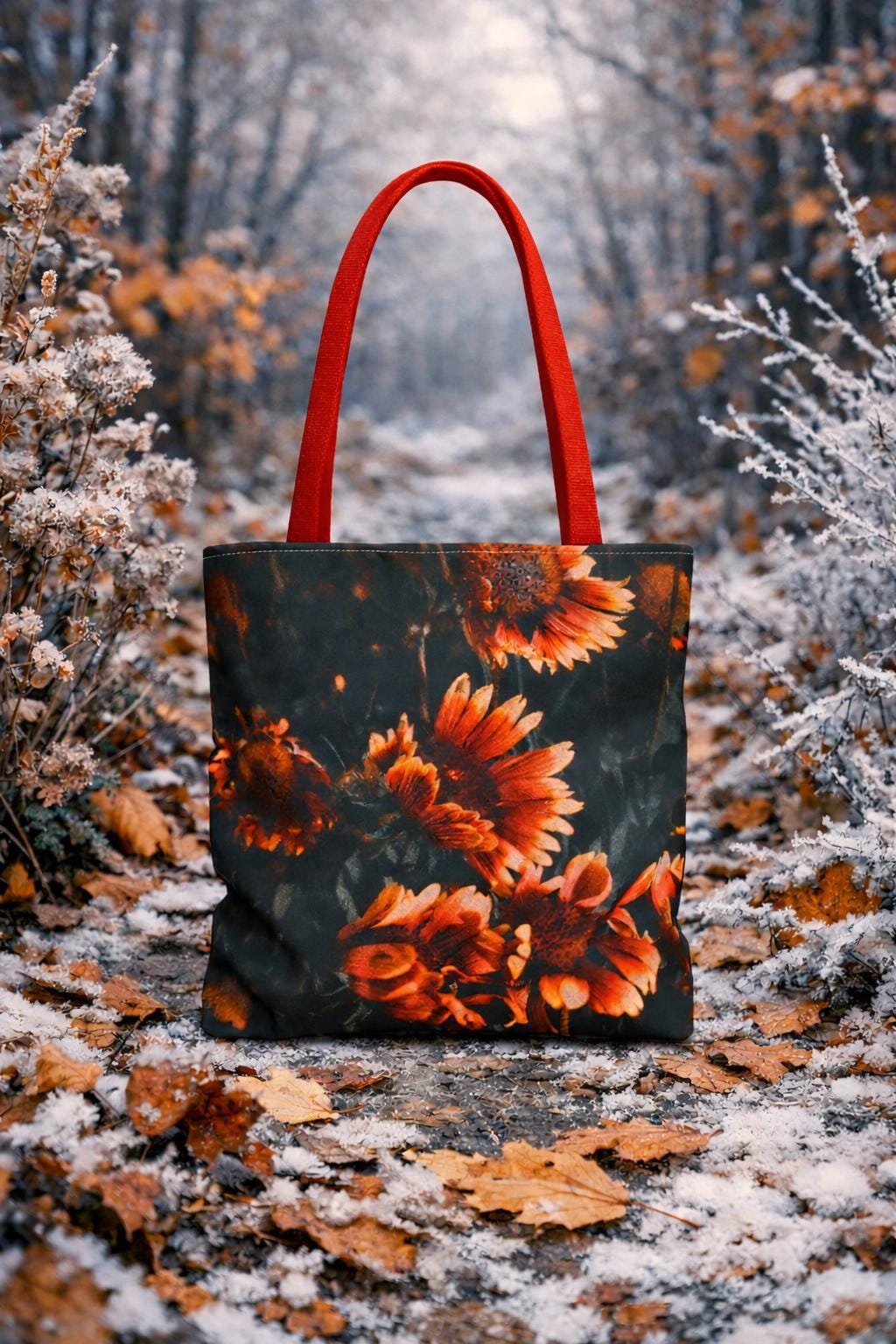 Autumn Orange Flowers Tote Bag | Floral Botanical Print, Eco-Friendly Canvas Grocery Bag, Fall Fashion Boho Tote for Shopping, Gift for Her