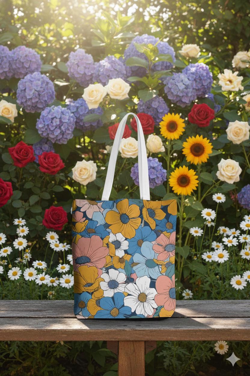 Floral Pattern Tote Bag, Women's Eco-Friendly Market and Beach Tote, Gift for Her, Boho Style, Reusable Shopping Bag