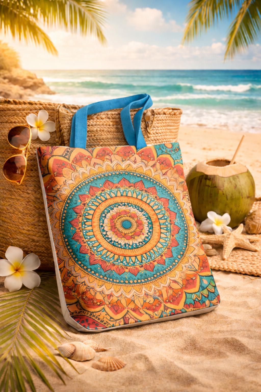 Bohemian Floral Mandala Tote Bag | Colorful Ethnic Pattern