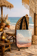 Beach and sunset inspired tote bag for books and groceries