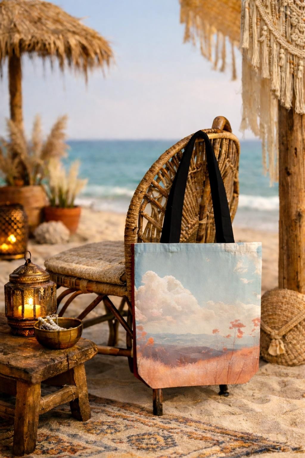 Beach and sunset inspired tote bag for books and groceries