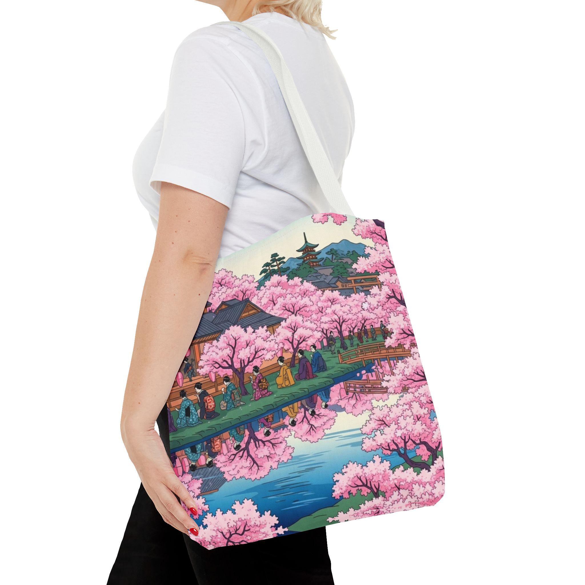 Cherry Blossom Festival Tote Bag | Japanese Pagoda Scenic Design