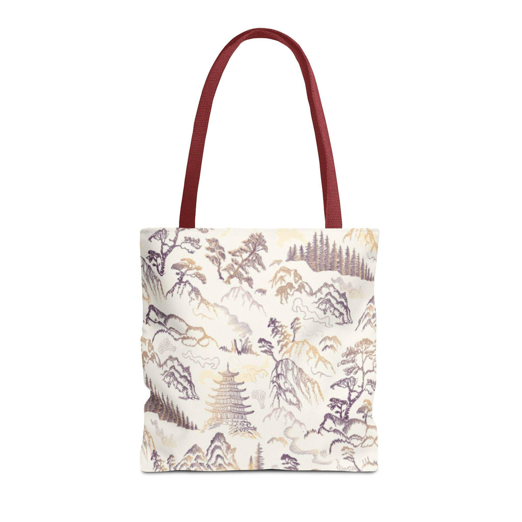 Asian Landscape Art Tote Bag | Pagoda Mountain Print