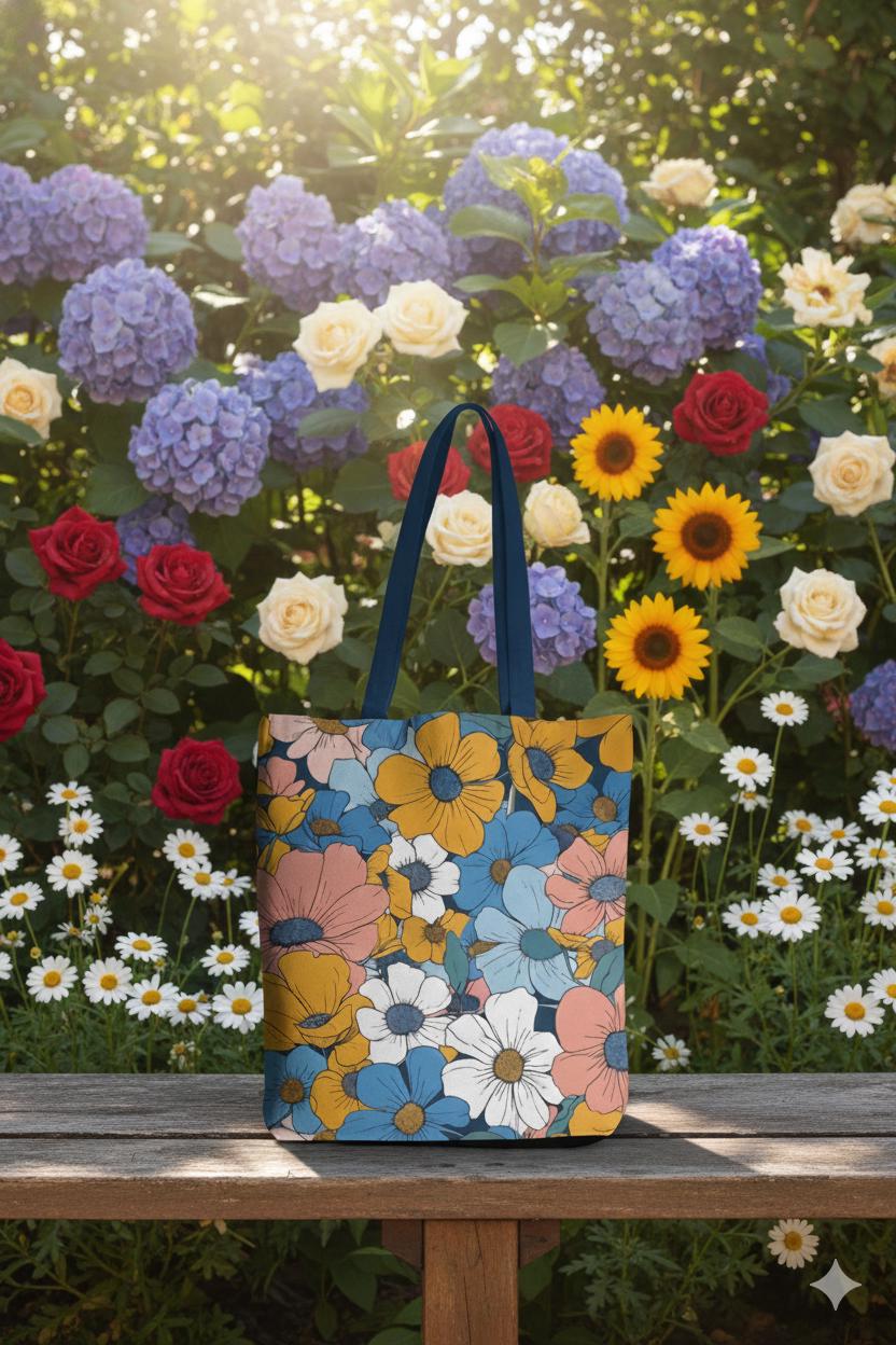 Floral Pattern Tote Bag, Women's Eco-Friendly Market and Beach Tote, Gift for Her, Boho Style, Reusable Shopping Bag