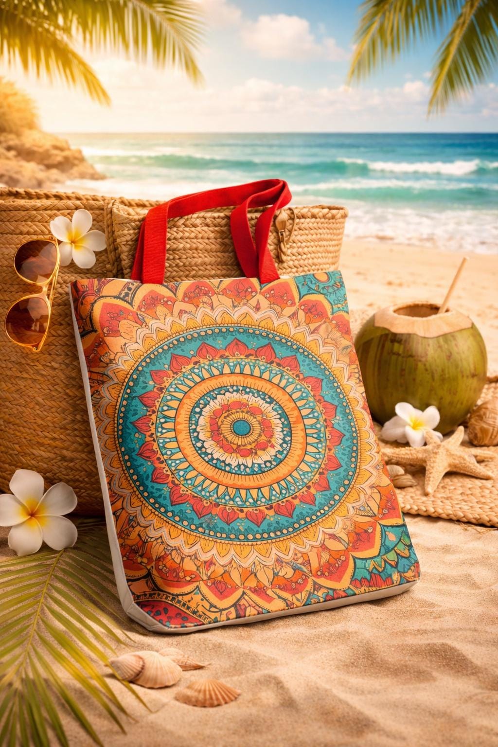 Bohemian Floral Mandala Tote Bag | Colorful Ethnic Pattern