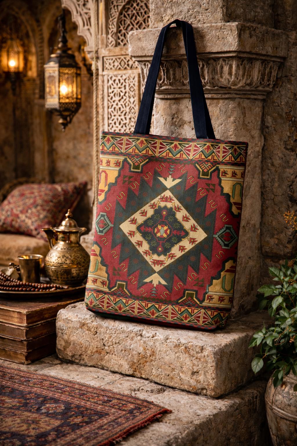 Antique Persian style inspired tote bag for books and groceries