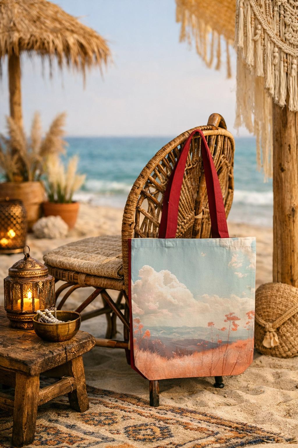 Beach and sunset inspired tote bag for books and groceries