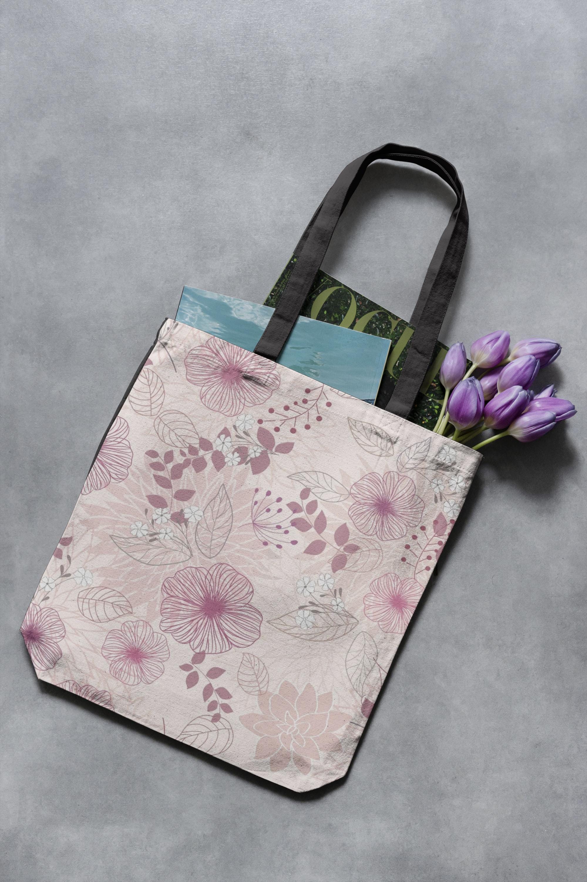 Blush Floral Pattern Tote Bag,Artful Watercolor Flowers, Eco-Friendly Reusable Bag for Daily Use, Thoughtful Gift for Fashion-Forward Women