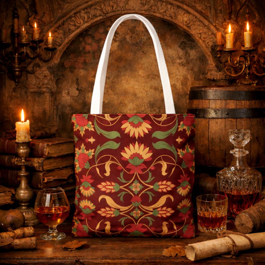 Vintage Floral Pattern Tote Bag | Bohemian Red Paisley AOP