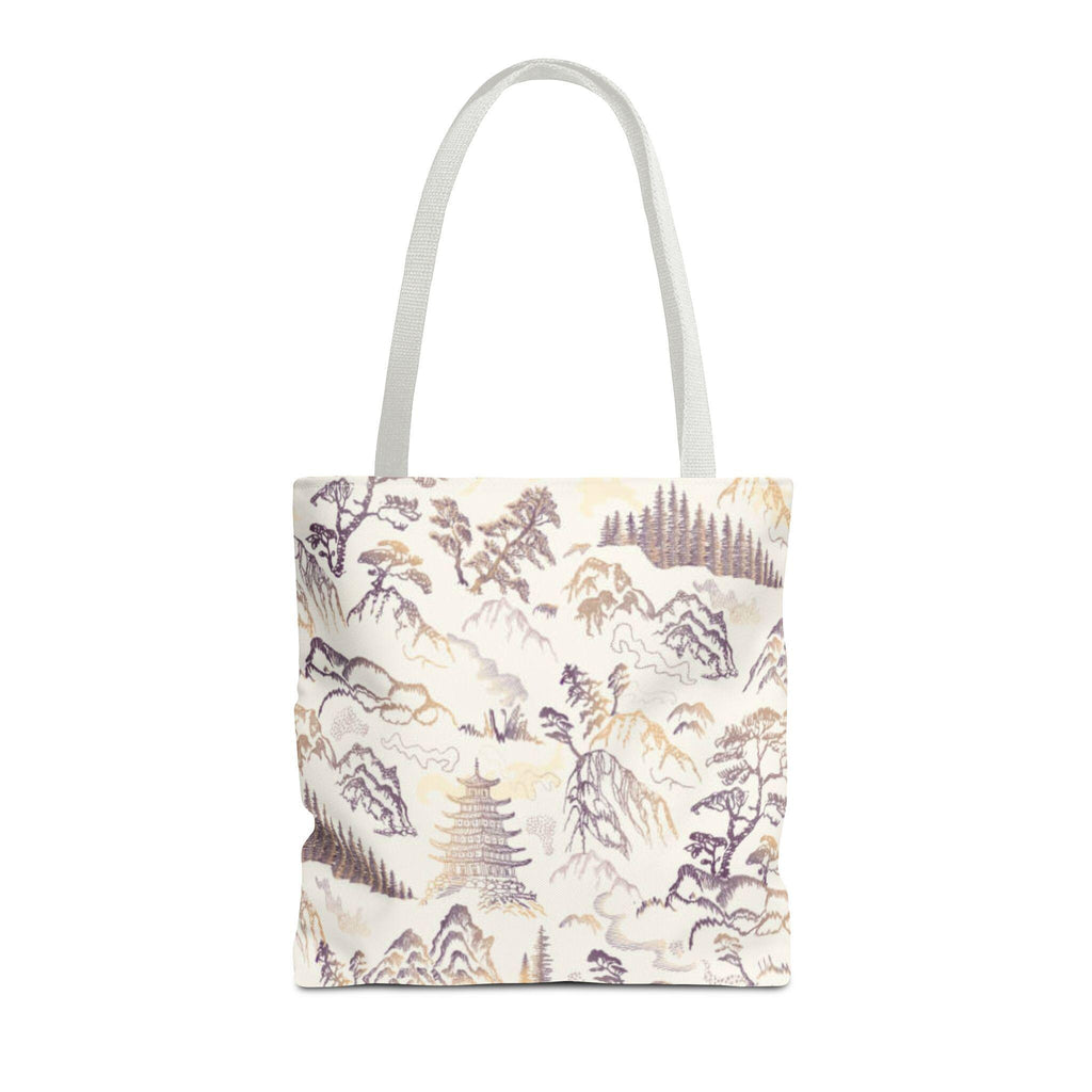 Asian Landscape Art Tote Bag | Pagoda Mountain Print