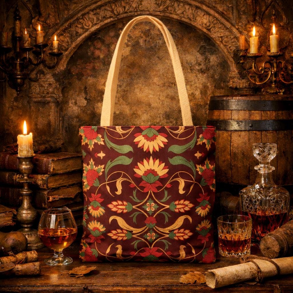 Vintage Floral Pattern Tote Bag | Bohemian Red Paisley AOP